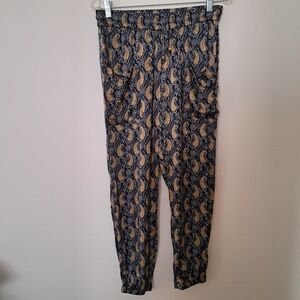Zara Gold and Black Cropped Pants with Paisley Print